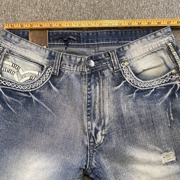 GS-115 Doheny Slim Fit Jeans Thick Stitch Distressed‎ Men's Jeans Size 34x32 - Picture 1 of 16